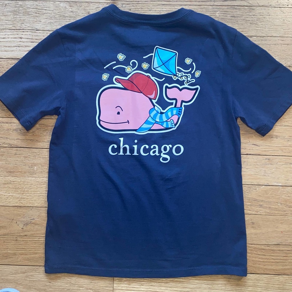 NWT Vineyard Vines Boys Chicago Short Sleeve Pocket Whale T-Shirt in Navy(Sz 7)